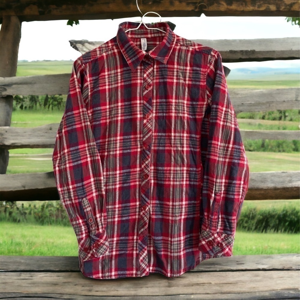Women’s GREAT NORTHWEST INDIGO Red Plaid Flannel Shirt Size M EUC!